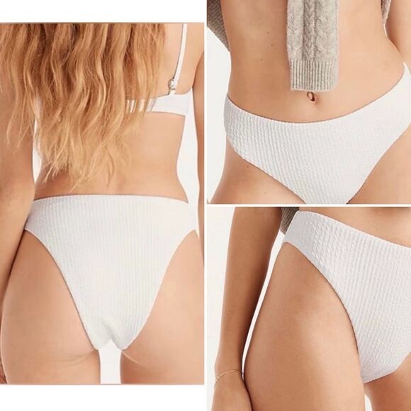 J Crew White Jacquard Texture Curved Waist Cheeky Bikini Bottom Sz L NWT - Picture 1 of 14